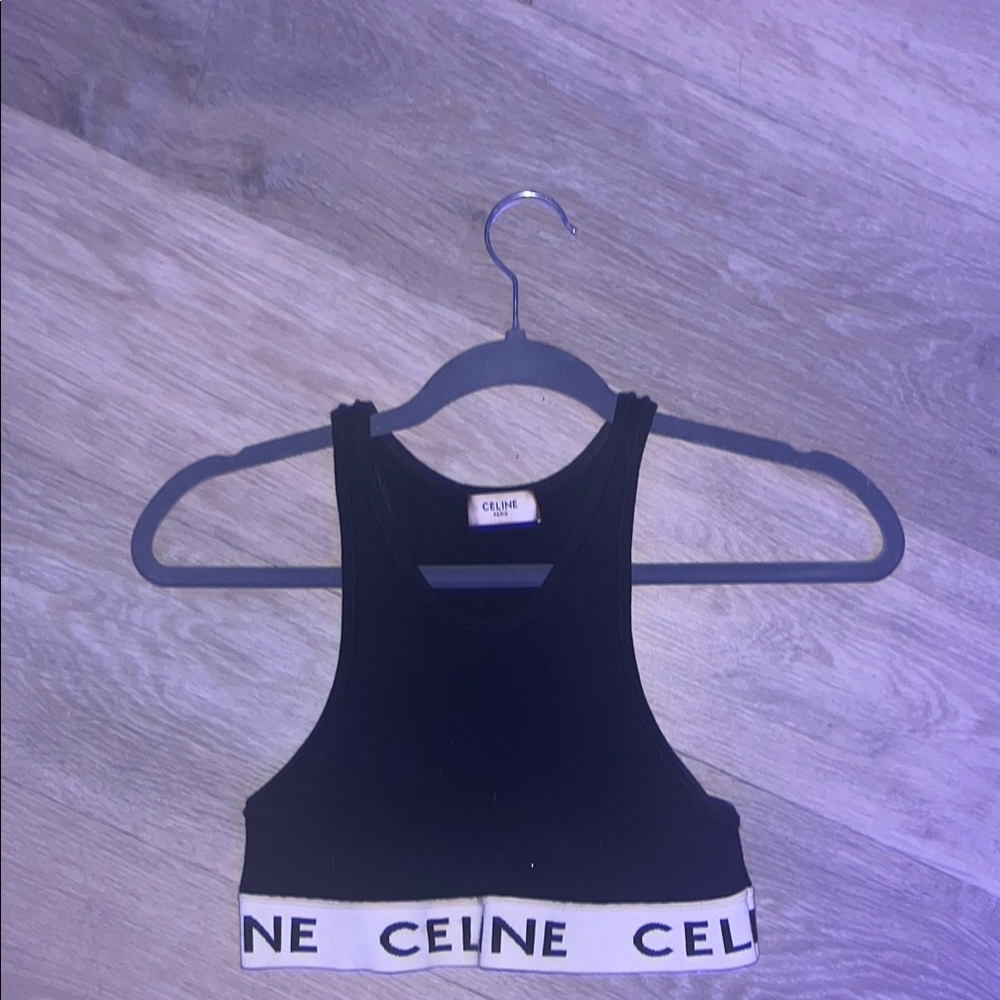 Celine Black and White Logo Crop Top